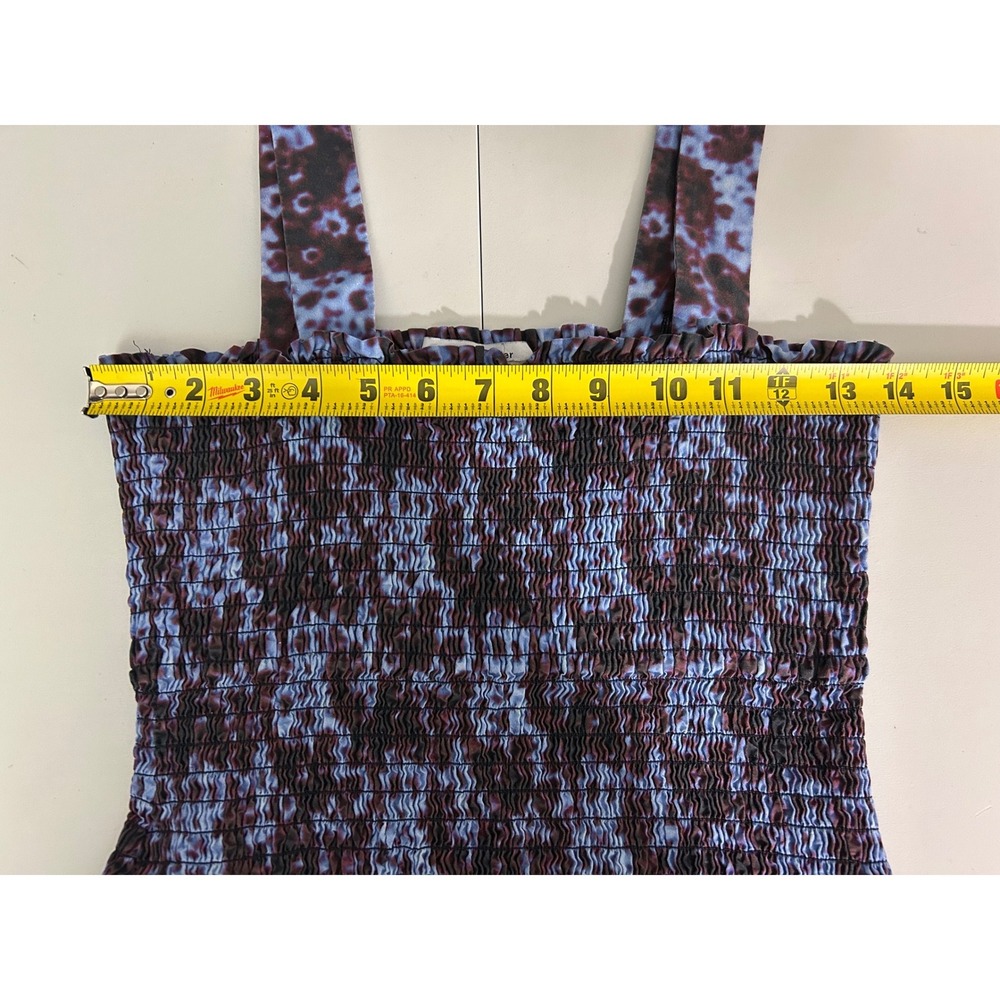 Proenza Schouler White Label Blue Burgundy Smocked Cotton Midi Dress Size 12 - Picture 8 of 11